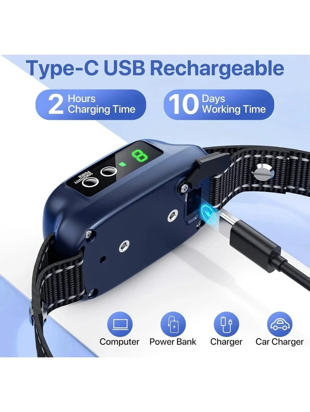 Dog Bark Collar with 8 Sensitivity Levels and 3 Modes